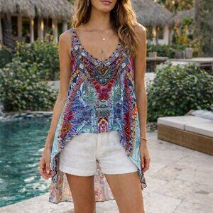 Camilla Embellished High Low Silk Tank Top Size S